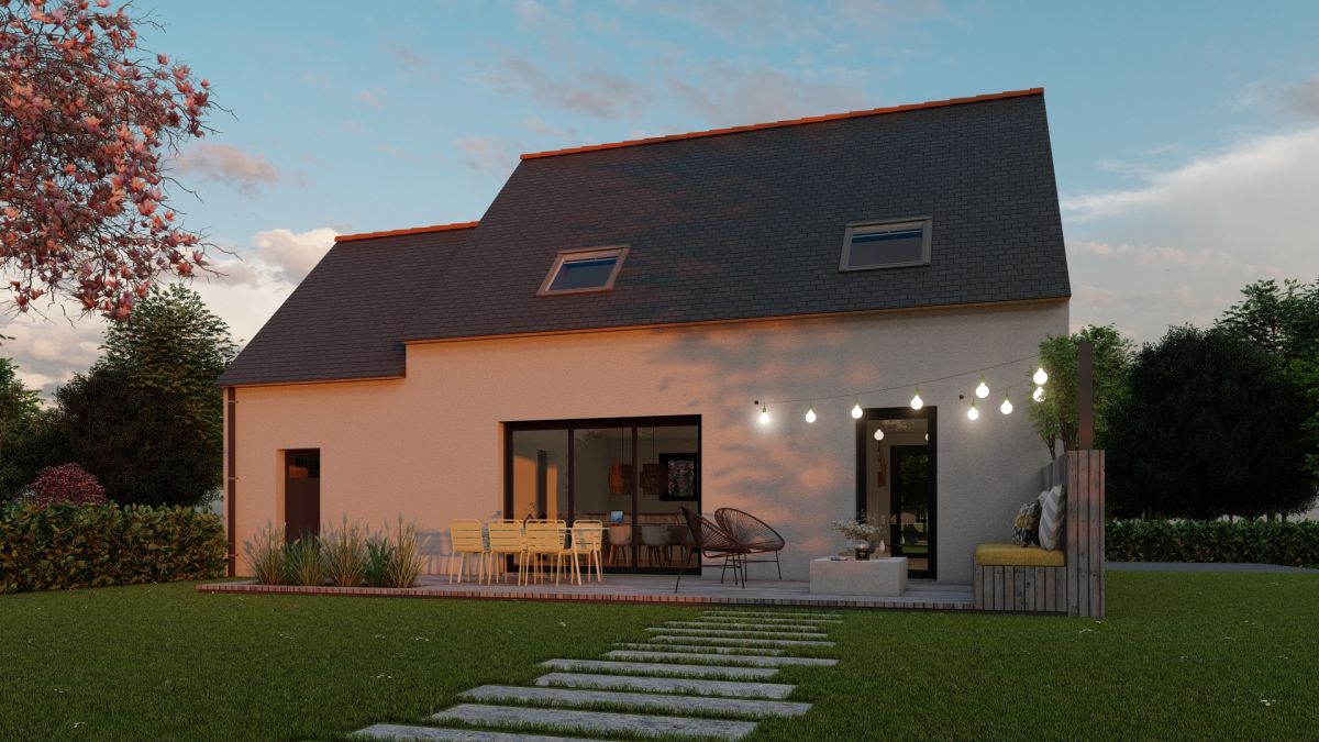 Maison traditionnelle bretonne avec un toit en ardoise